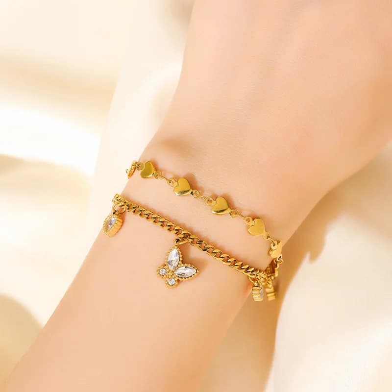Vòng Tay Charm Mắt Xích Vân Sần Màu Vàng