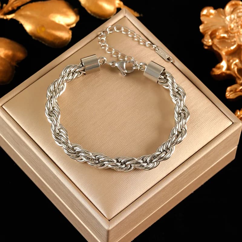 Vòng tay chuỗi mắt cáo màu bạc, thép không gỉ