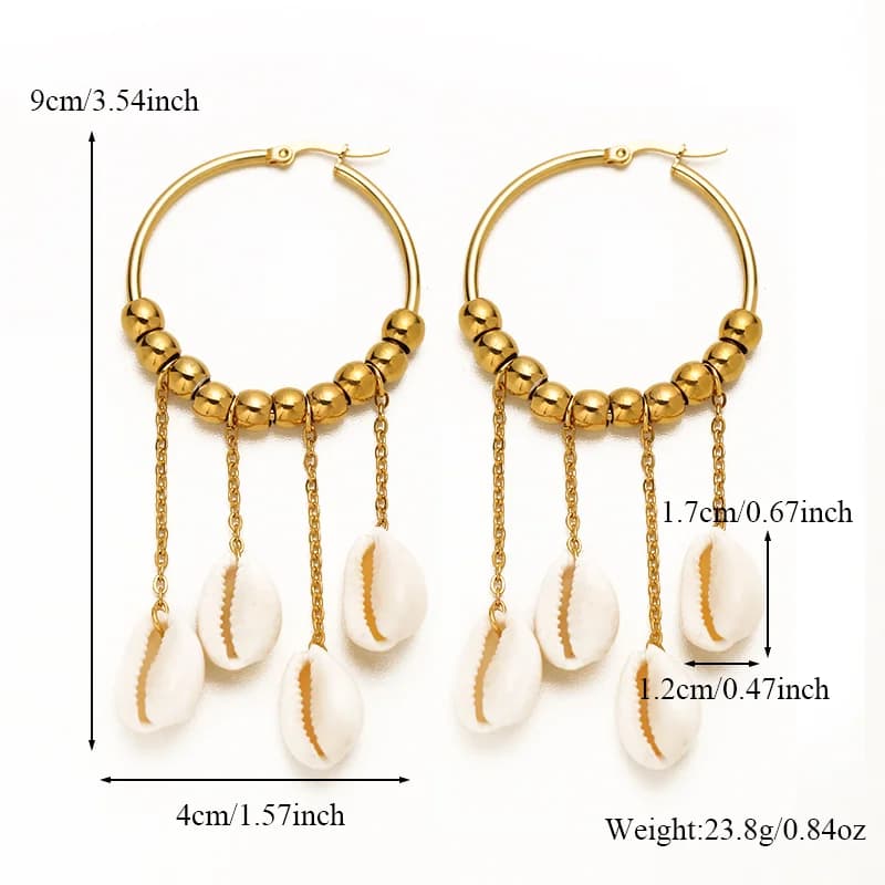 Hoa Tai Khuyên Đeo Mặt Tassel Vỏ Sò
