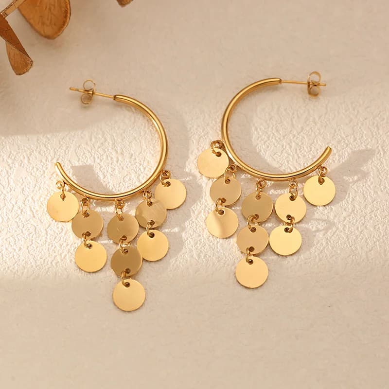 Hoa Tai Khuyên Đeo Mặt Tassel Vỏ Sò