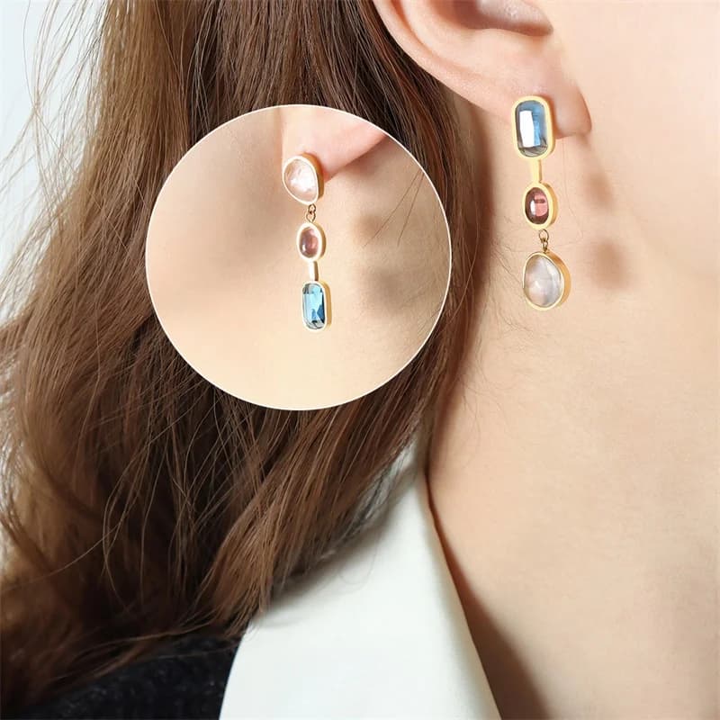 Cherry Zircon Stud Earrings, Waterproof Stainless Steel