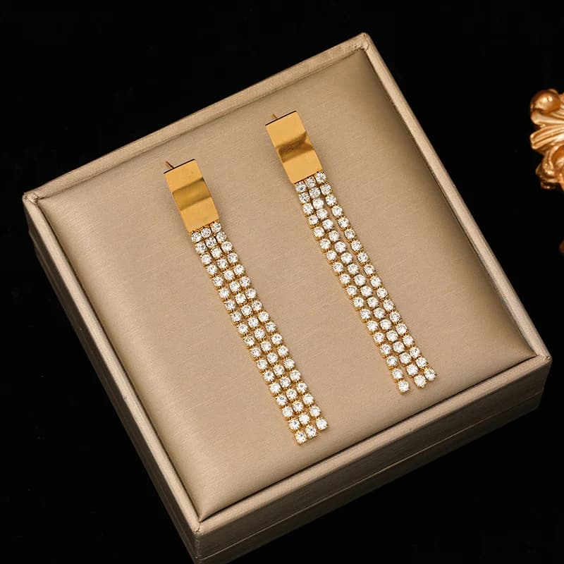 Stainless Steel Zircon Crystal Dangle Earrings