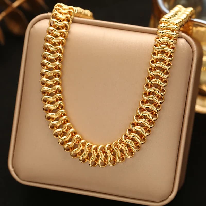 Thick Gold Chain Necklace and Bracelet Set