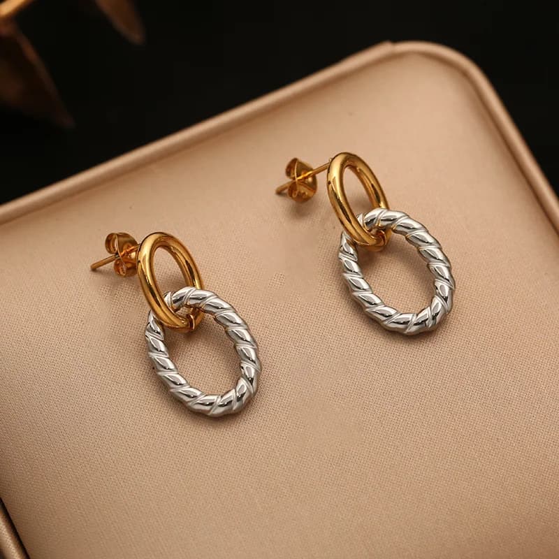 Khuyên tai nụ hình học hai tông màu thép không gỉ 316L
