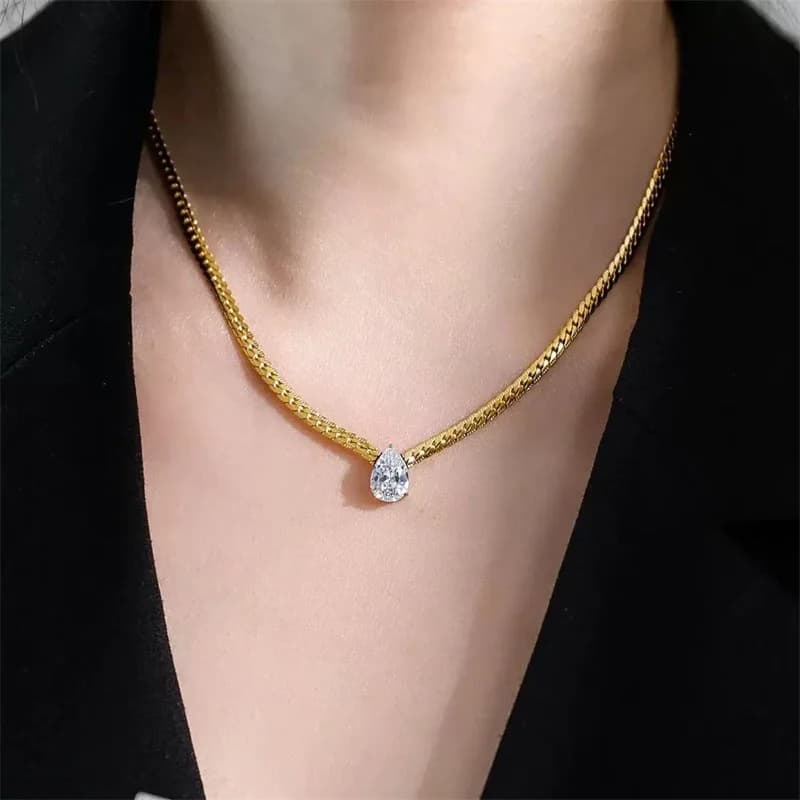 Dây Chuyền Đính Đá Cubic Zirconia Hình Giọt Nước Mạ Vàng Thép Không Gỉ 316L