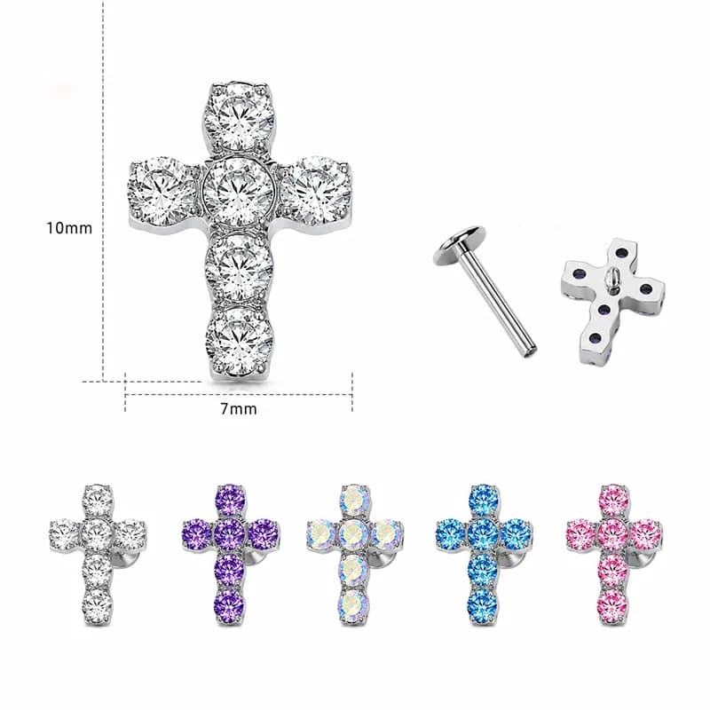 Trang Sức Xỏ Cơ Thể Titanium Hình Chữ Thập Xoắn Đính Zircon