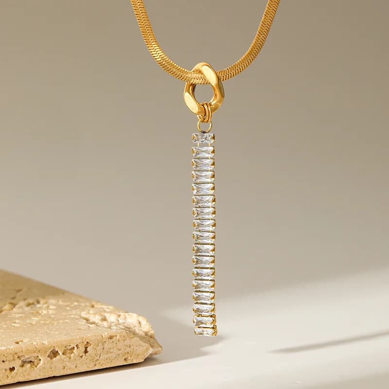 Dây Chuyền Mặt Dài Đá Zircon Trắng