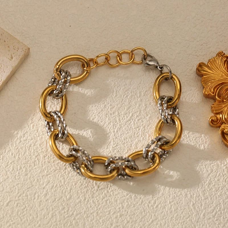 316L Stainless Steel Two-Tone Thick Chain Bangle