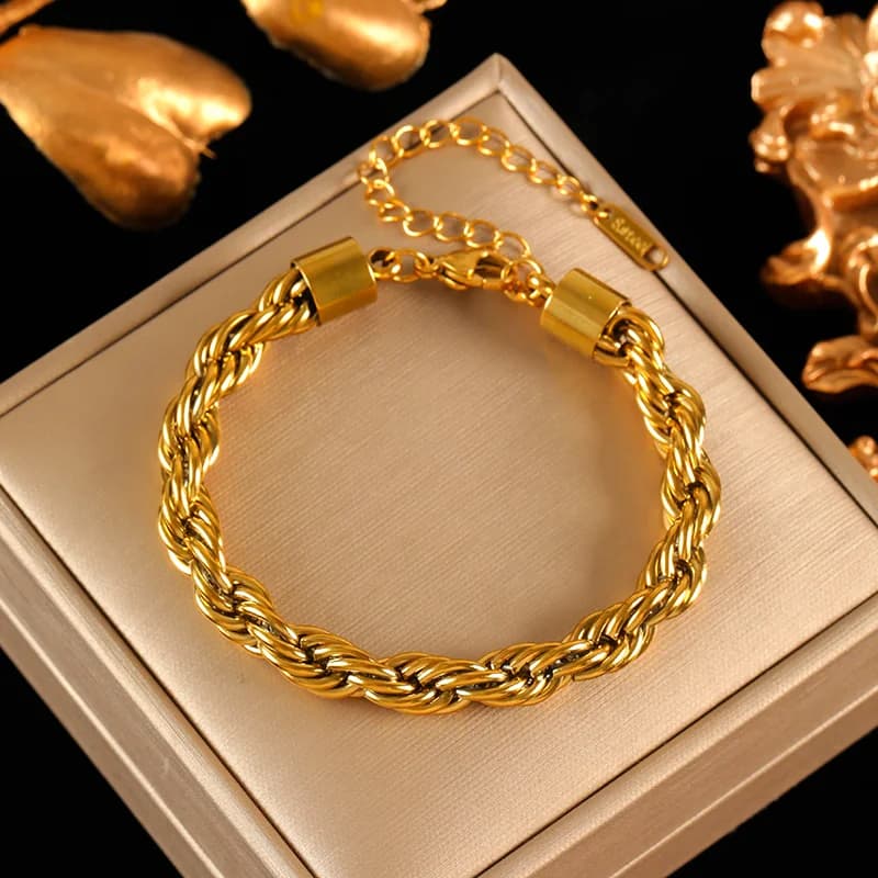 Bộ Dây Chuyền Và Vòng Tay Chuỗi Xoắn Dày 8mm