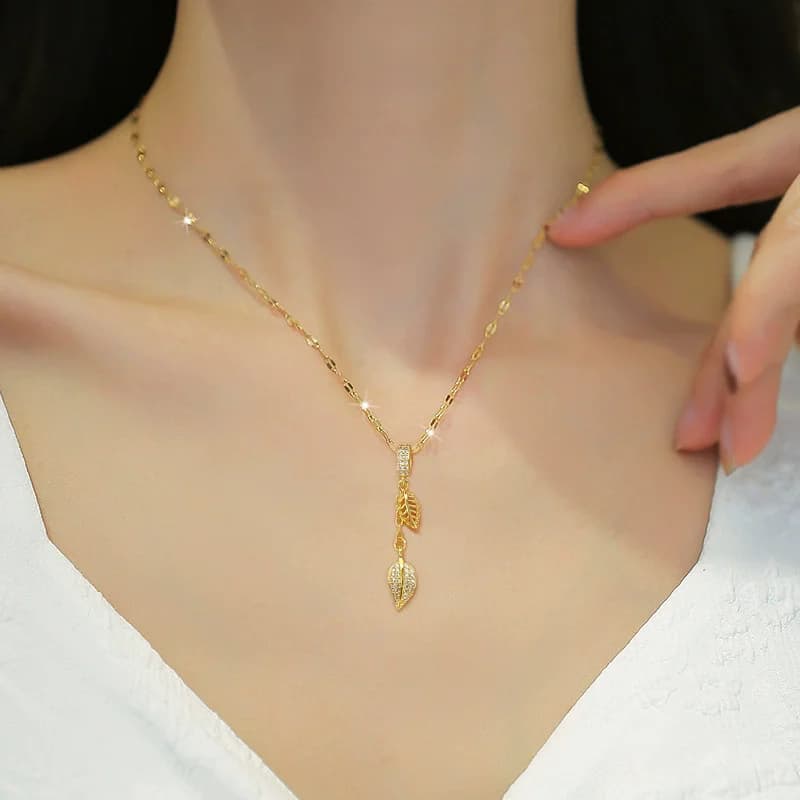 Dây Chuyền Mặt Lá Zircon Thép Không Gỉ 316L
